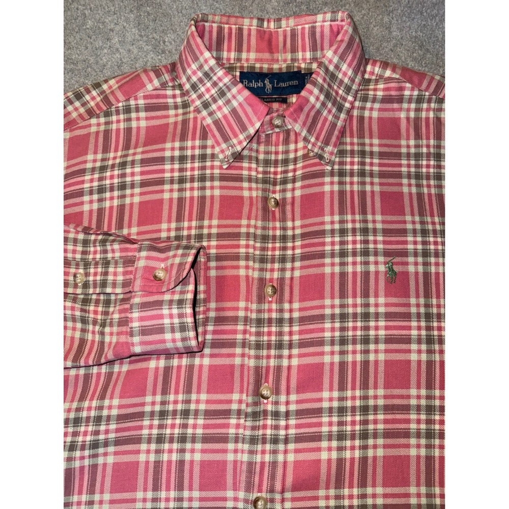 Ralph Lauren Classic Fit Mens L Pink Plaid Button Down Shirt Long Sleeve Easter